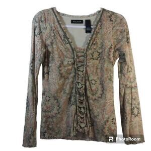 Axcess Liz Claiborne Vintage Y2k Babydoll Multi Color Top Size M